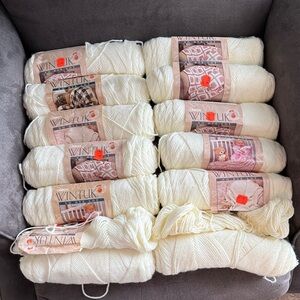 Vintage Caron Wintuk No Dye Lot Yarn Bundle Off White Cream